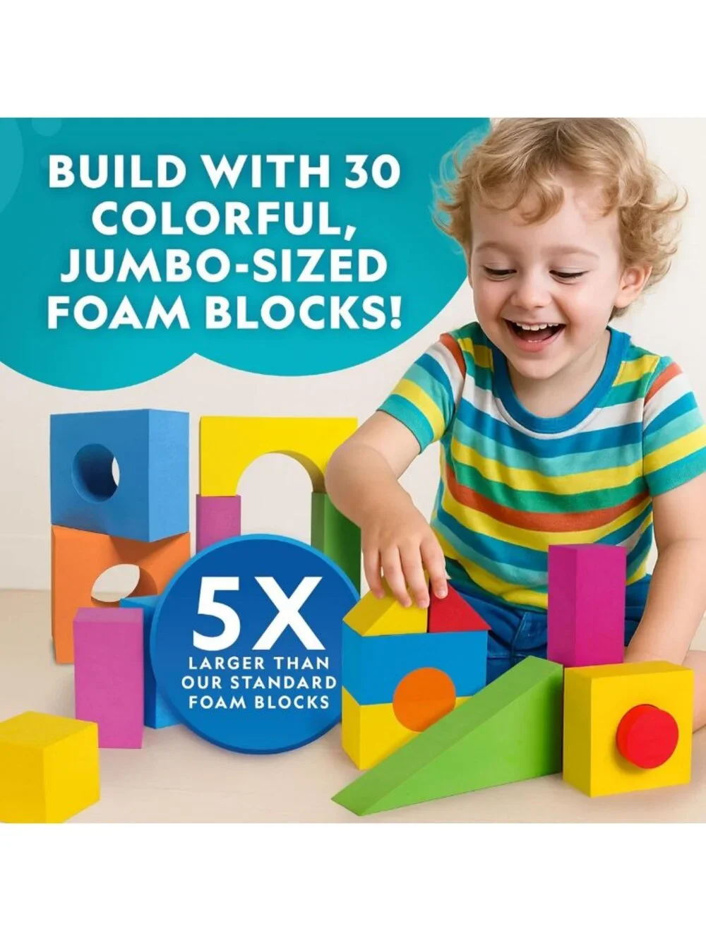 Jumbo Foam Building Blocks Set for Kids - 30-Piece Educational Playset